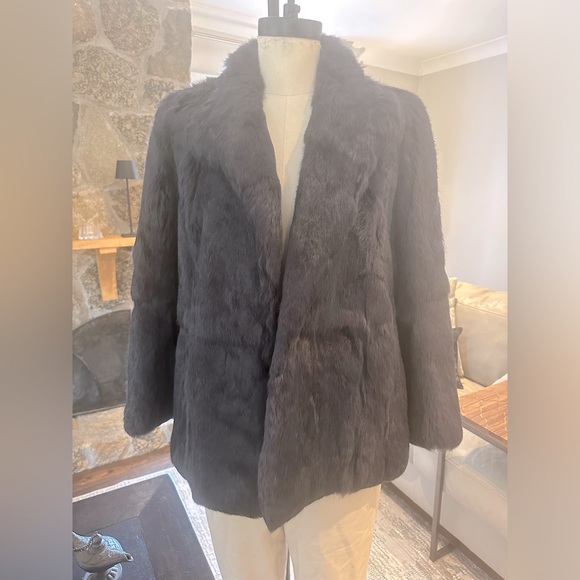 Luxurious rabbit fur coat, dark blue grey - Picture 4 of 11